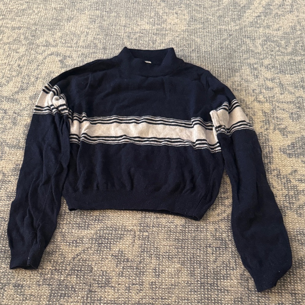Subdued Navy and White Striped Cropped Sweater